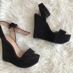 Aldo Black Suede Open Toe Heels